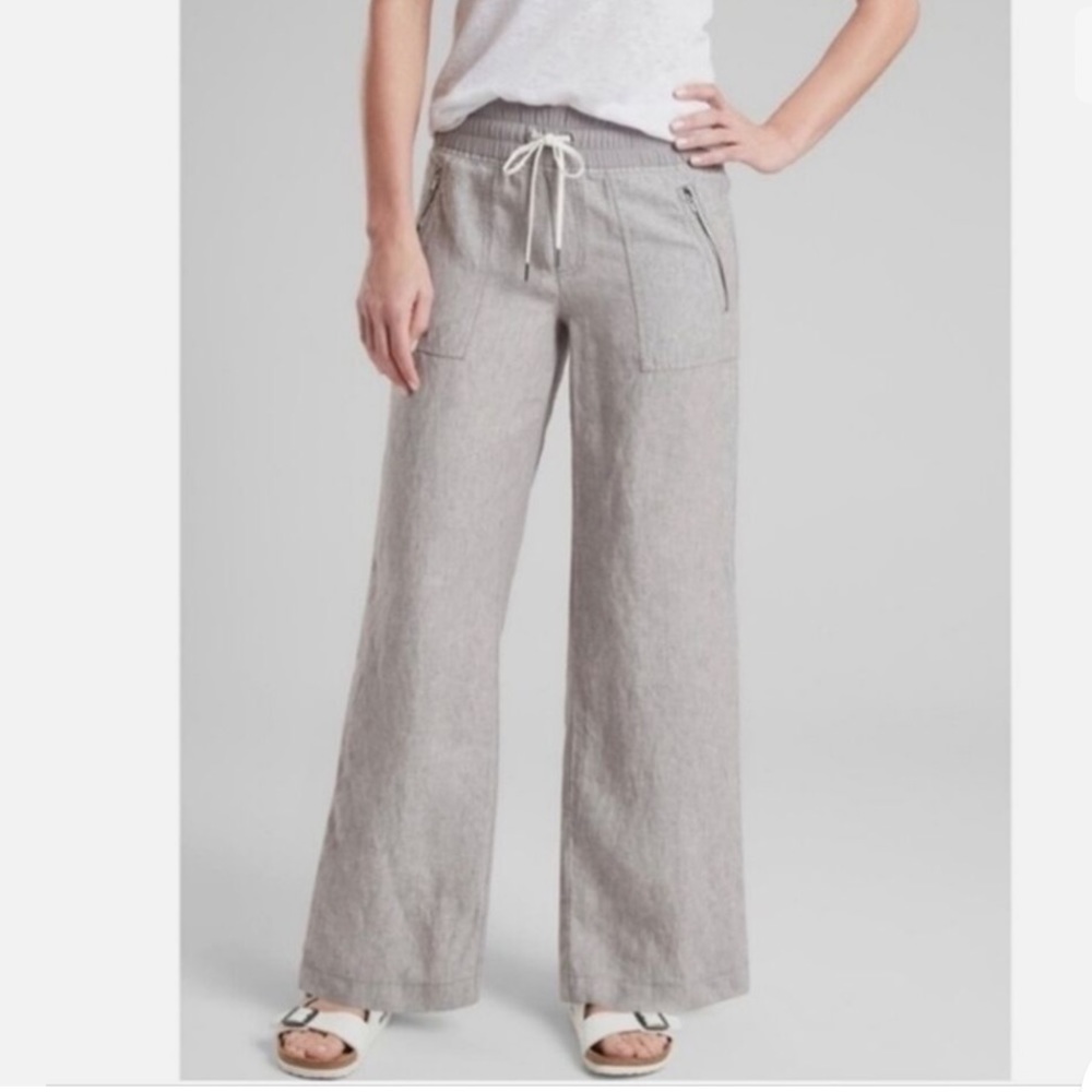 Athleta 8 Gray Cabo Linen Wide Leg Pant like new Waist 16”inseam 28.5” long